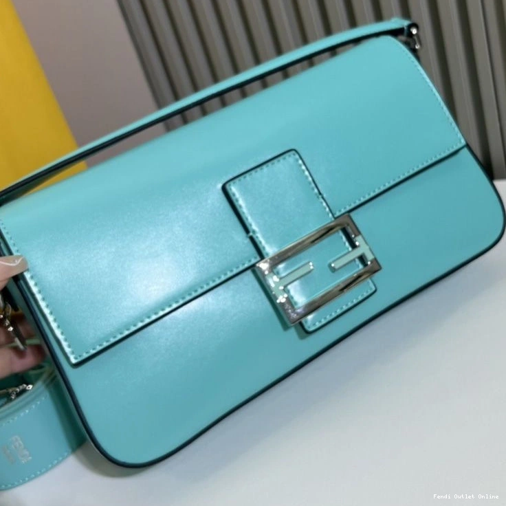 Cheap Baguette Fendi Tiffany Blue Bag In Medium Leather Smooth 0810